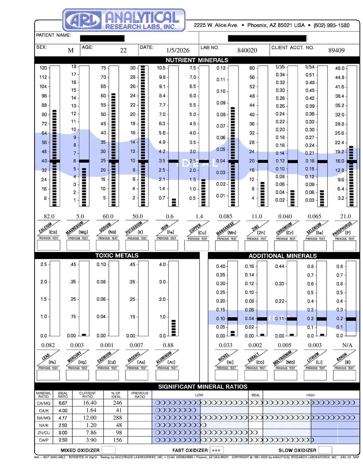 Sample hair mineral analysis report